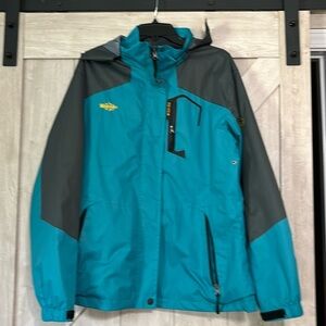 Wantdo Teal/Gray  Ladies‎ Waterproof removable hooded Ski/Rain Jacket SzXL